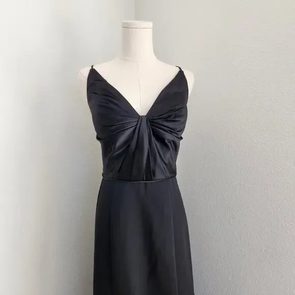 Morilee by Madeline Gardner Black Satin Mermaid Gown V Neck Maxi Dress M - Picture 2 of 14